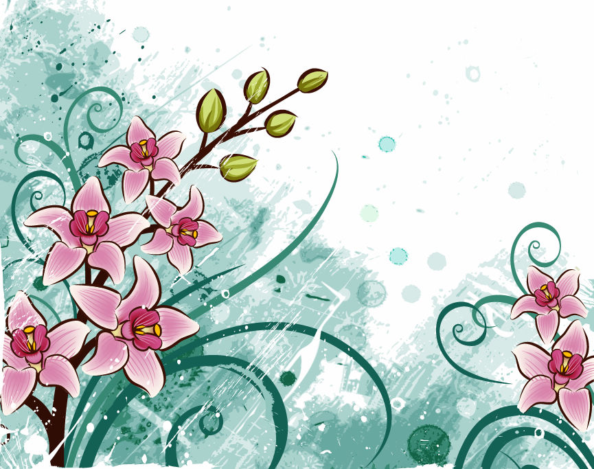 free vector Lily flowers with Grunge Floral Background